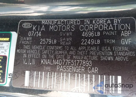 2015 Kia Cadenza Premium from USA, damaged, VIN KNALN4D77F5177893